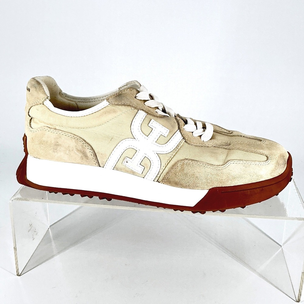 Sam Edelman Size 10.5 Beige Leather Lace Up Low Top Retro Runner Sneakers